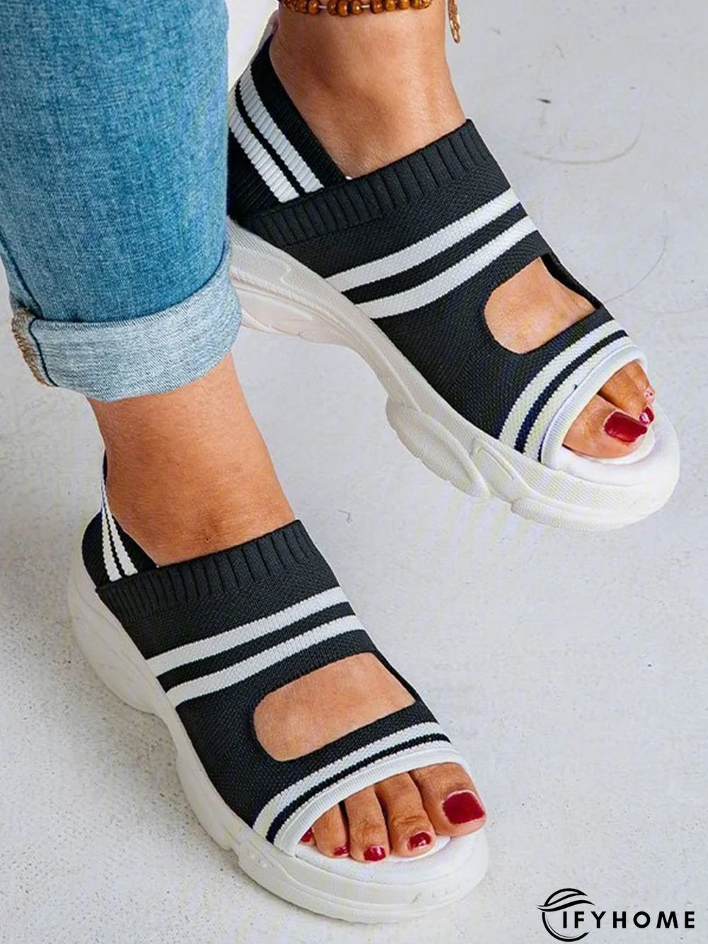 Casual Low Heel Gray Open Toe Sandals | IFYHOME