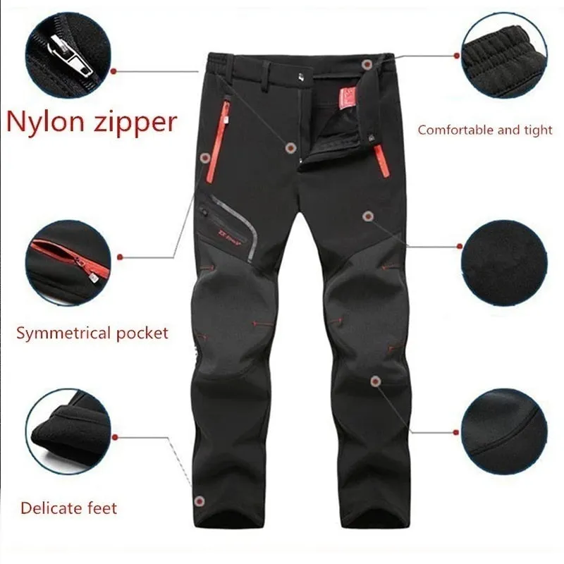 Men's Pants Winter Fleece Warm Oversized Outdoor Hiking Camping Sports Trousers Casual Soft Waterproof Cargo Pants Plus Size