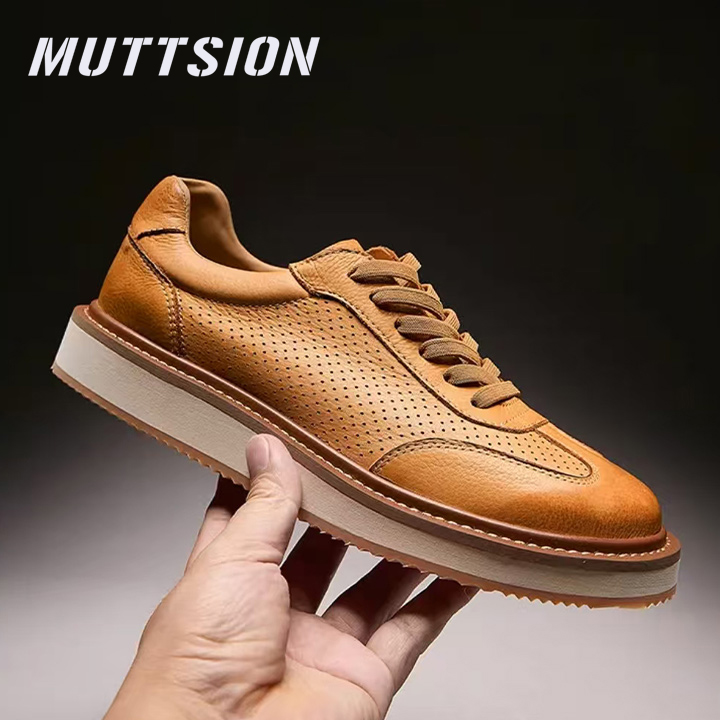 MUTTSION Summer New Casual Skate Shoes Fashion Breathable Softsole Leather Shoes