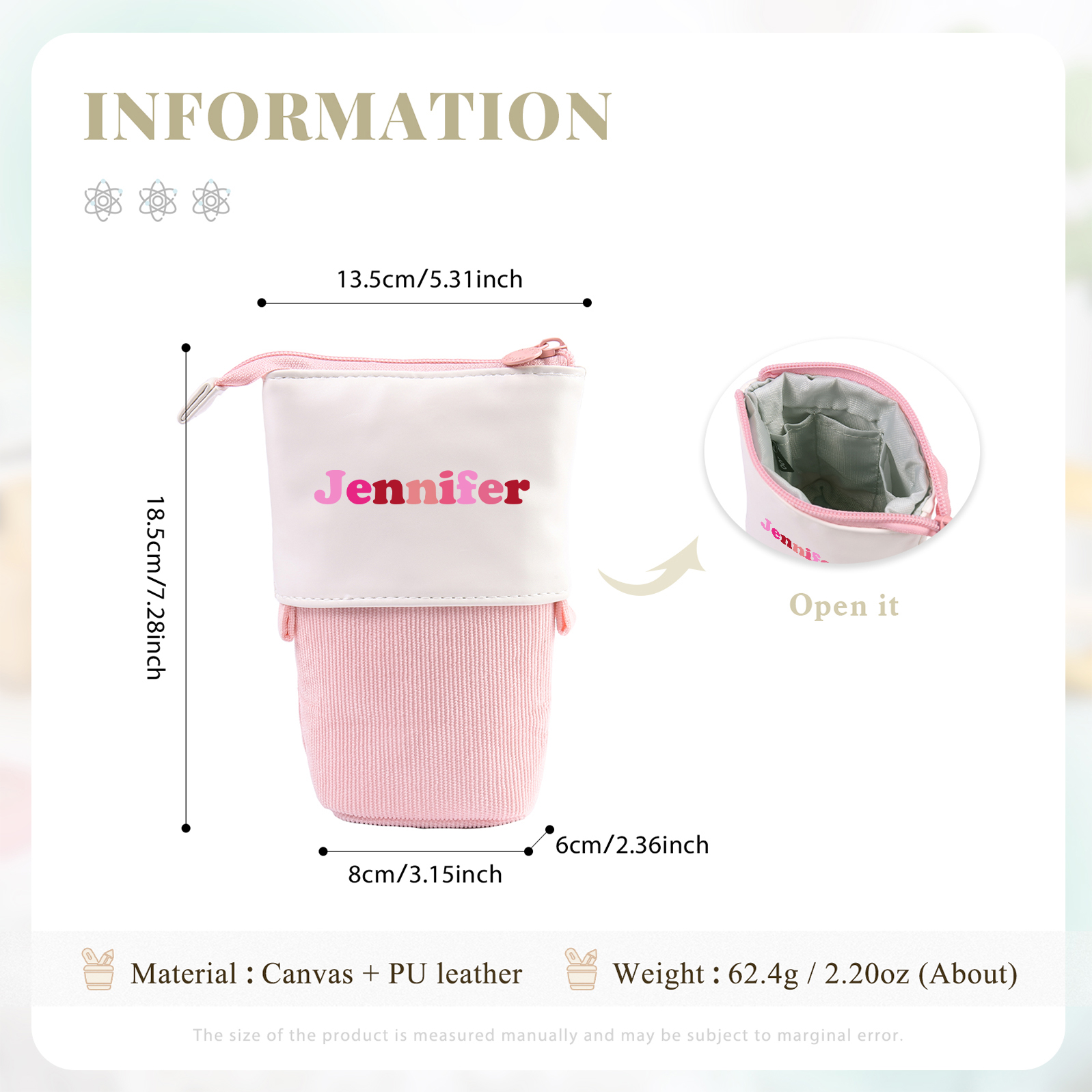 Astuccio per matite personalizzato con 1 nome colorato per scuola elementare bambini