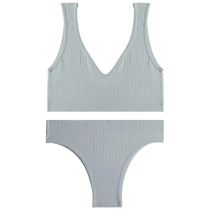 Sexy Women Seamless Lingerie Tops Thong Panty Set U-shaped Back Fitness Bralette Push Up Sports Bra Suit Femme Underwear Girls