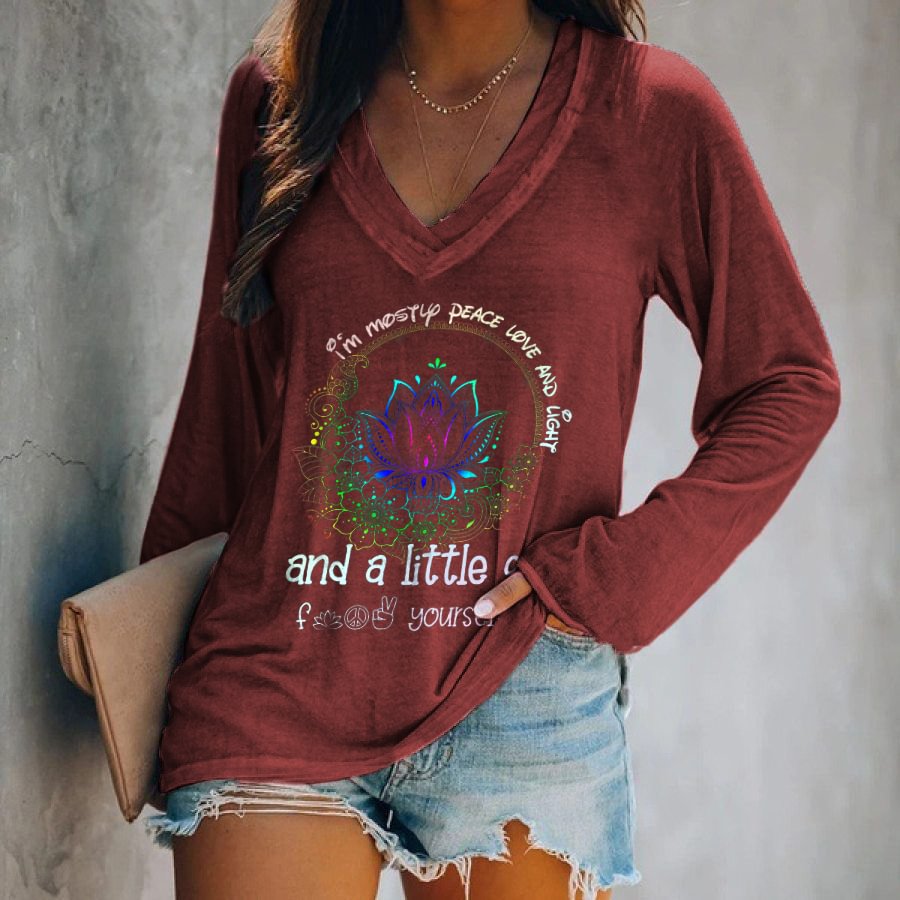 I'm Mostly Peace Love Print Hippie T-shirt