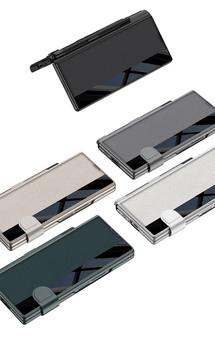 Samsung Z fold6 mobile phone case plain leather bracket folding screen anti-fall flip cover leather case shell film integrated pen slot