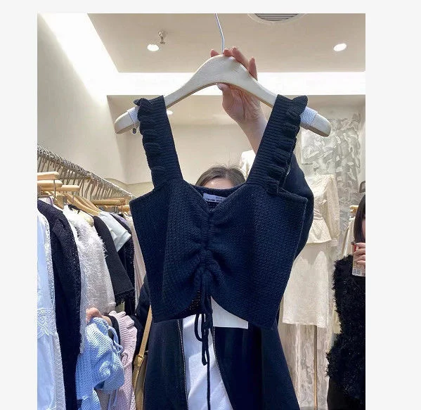 Uveng Uveng New Sling With Waistcoat Women's Design Small Summer Wears The Back High-Waisted Umbilly Knitting Top