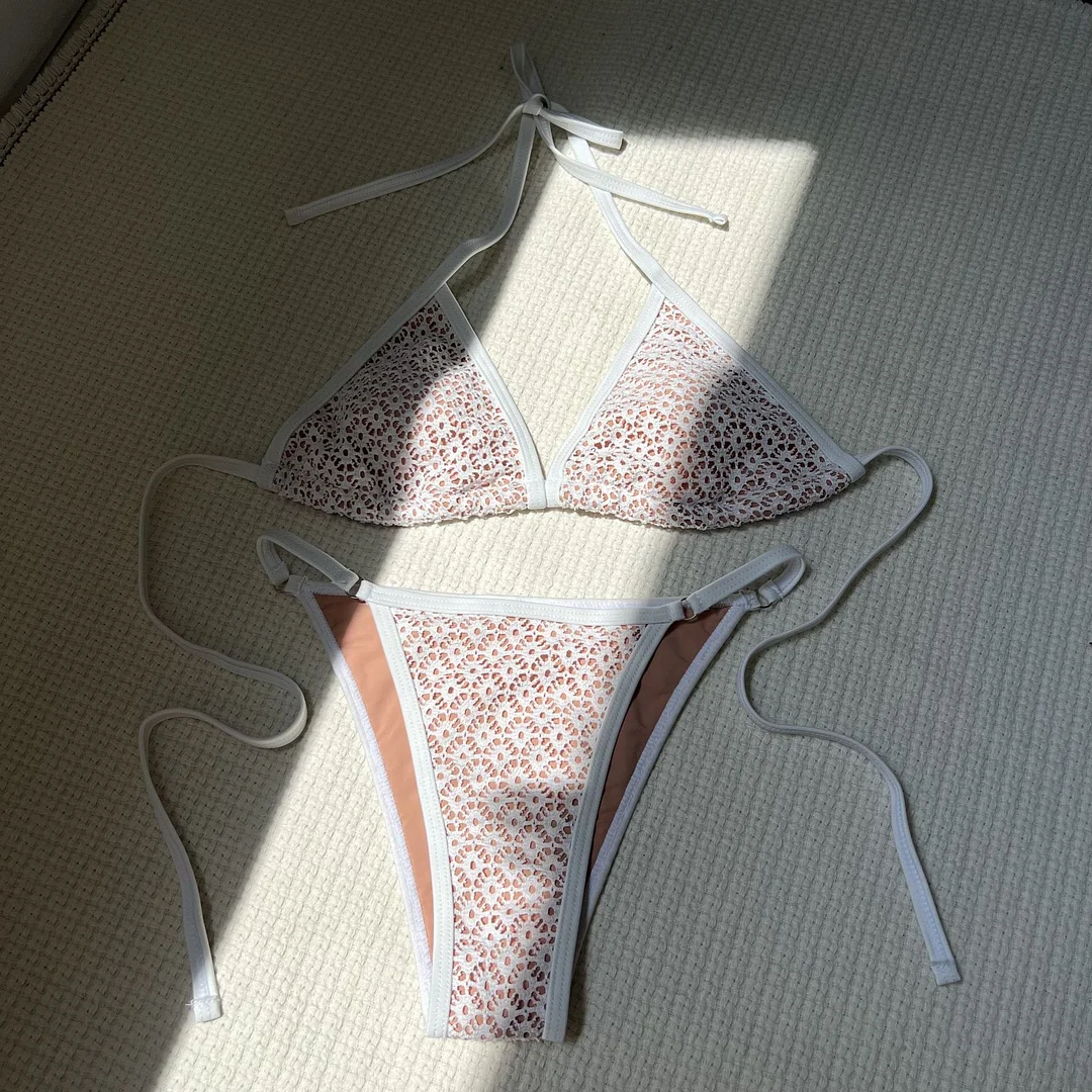 Brownm 2024 New Hollow Perspective Ultra-Sexy Split Swimsuit Bikini