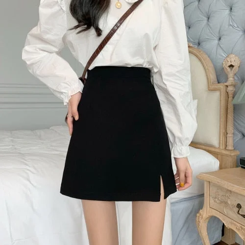 Skirts Women Black A-line All Match Mini Skirt Womens Side-slit High Waist Chic Skinny Leisure Bodycon New Style Ins New Teens