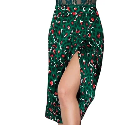 OOTN Vintage Leopard Print Long Skirts Women High Waist Midi Skirt Bow Tie 2020 Summer Sexy Split Wrap Skirt Ladies Green Beach