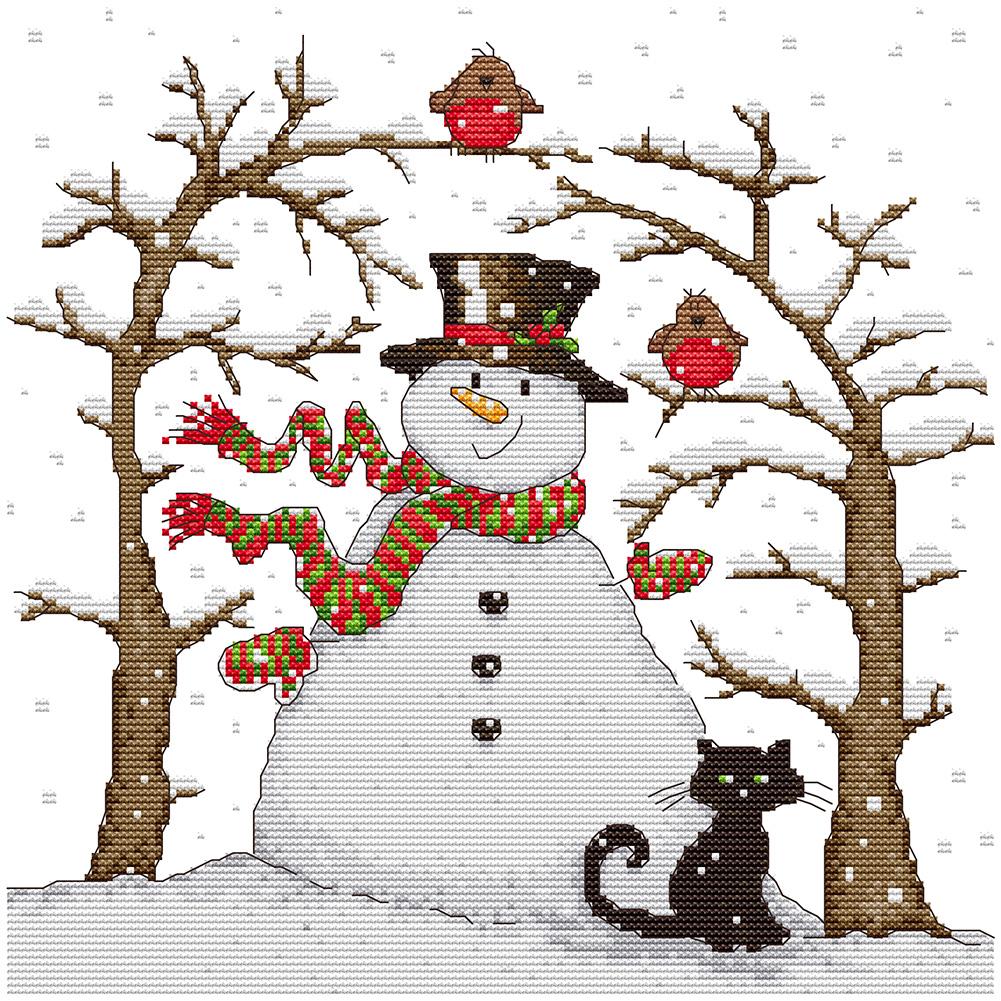 

33*33CM - 14CT Stamped Cross Stitch - Snowman, 501 Original