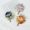 10PCS Wedding Catering Bridal Groom Guests Corsage Boutonniere Wrist Artificial Peony Flower Bouquets