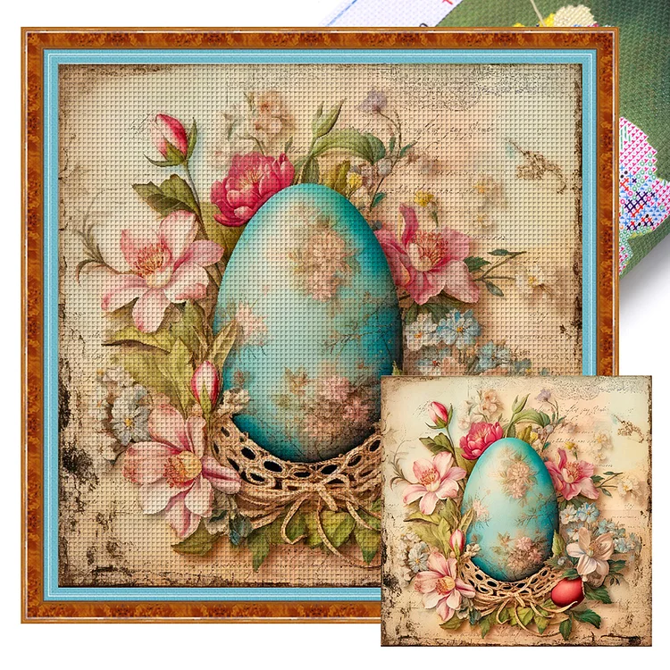 【Huacan Brand】Easter Flowers And Eggs 11CT Stamped Cross Stitch 45*45CM