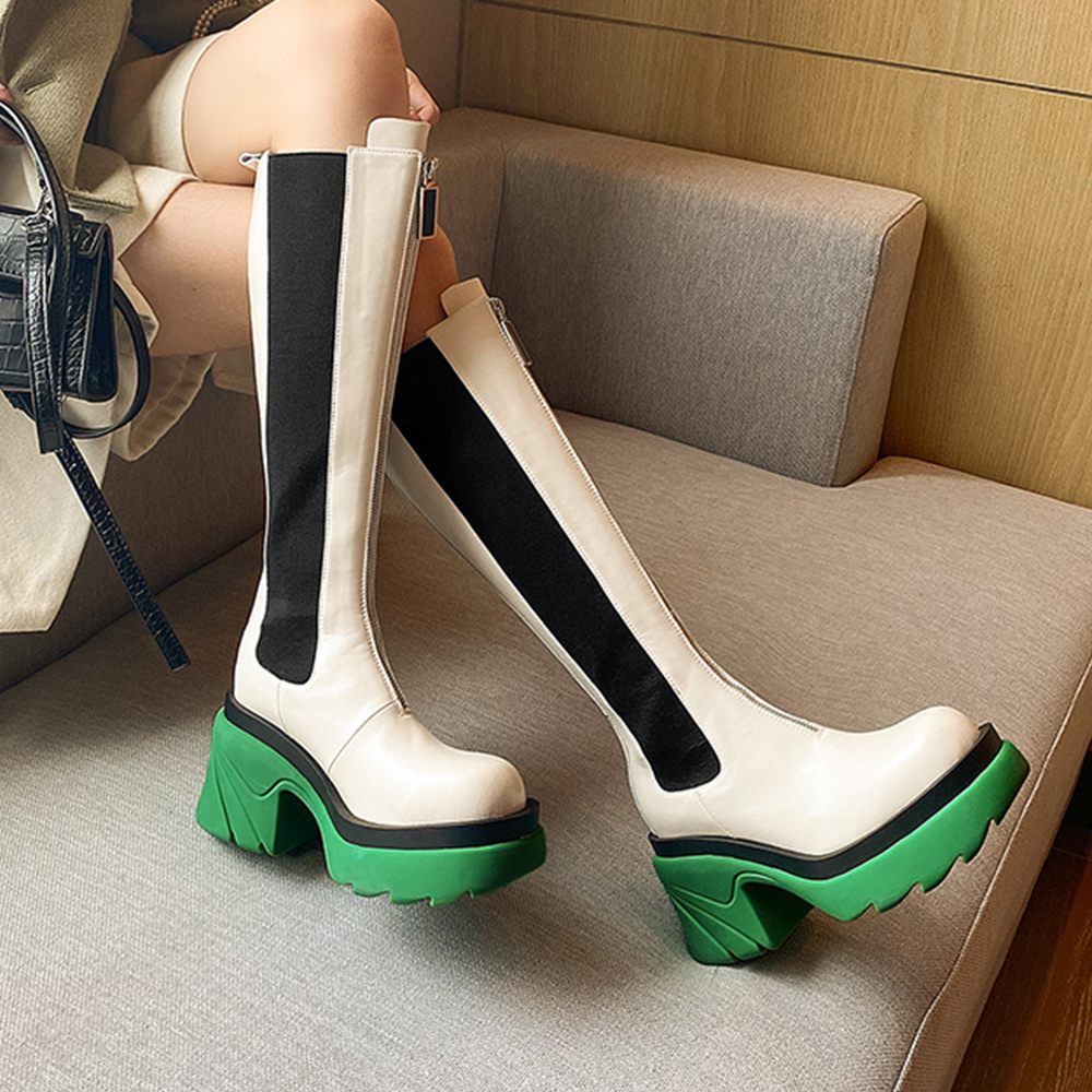 80mm Round Toe Thick-soled Front Zipper Boots-vocosishoes