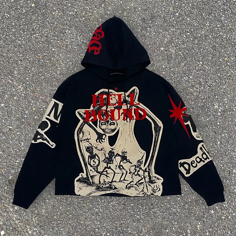 Oversized Vintage Punk Mummy Graphic Pullover Hoodie