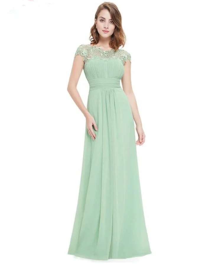 Glamorous Cap Sleeve Lace Prom Dress Long Chiffon Wedding Party Gowns