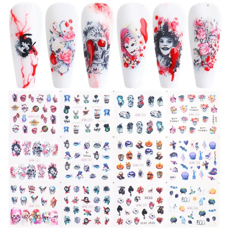 Nail Stickers 12Pcs/Set Water Transfer Summer Ice Cream Coconut Tree Fruit Designs Nail Decal Decoration Tips For Beauty Salons-Nail Inspo