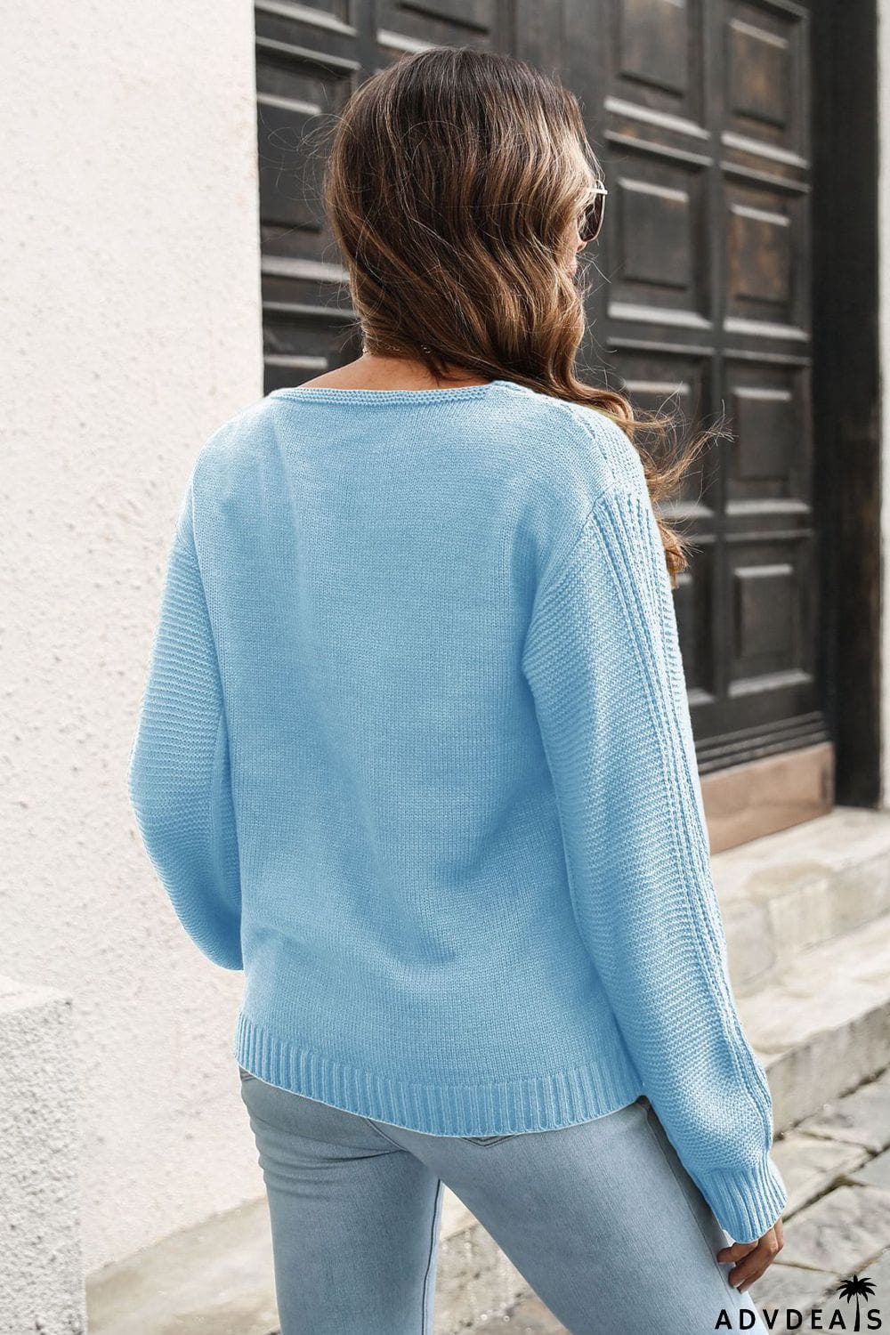 Ribbed Scoop Neck Long Sleeve Pullover Sweater