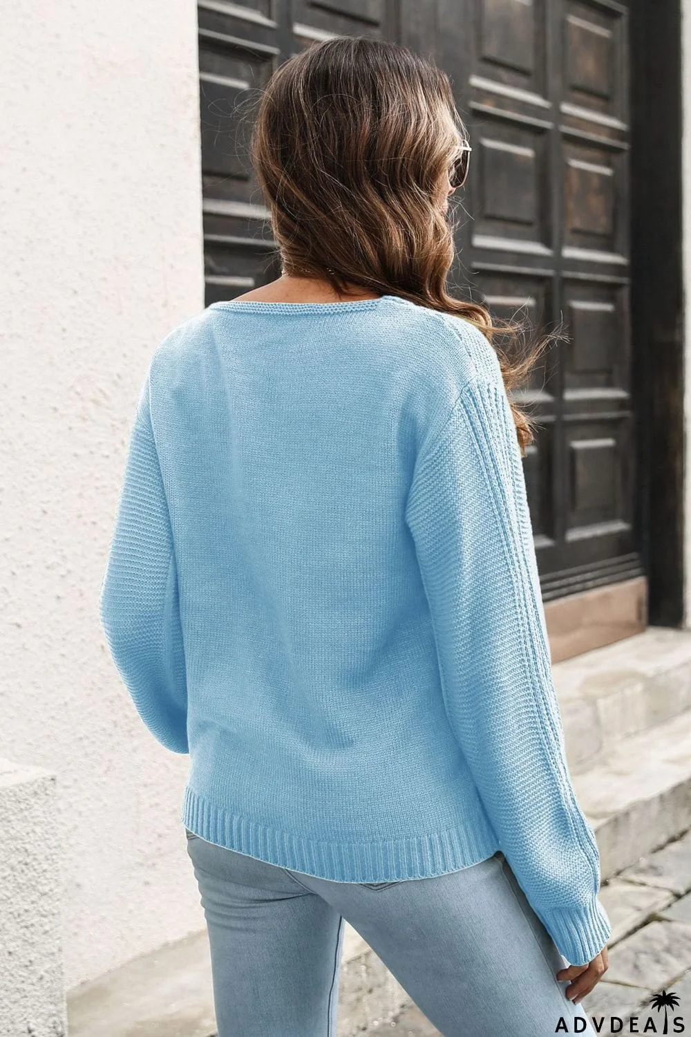 Ribbed Scoop Neck Long Sleeve Pullover Sweater