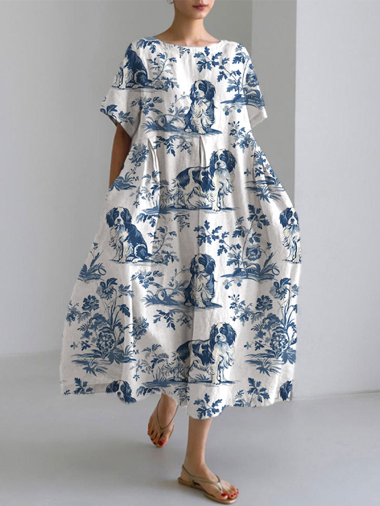 Women's Retro Funny Denim Patch Animal Dog Print Casual Dress wearshes