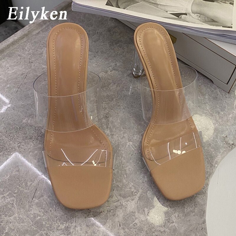 Eilyken Summer Fashion Crystal Perspex Heels Clear PVC Transparent Jelly Shoes Woman Open Toe Outdoor Slippers Sandalen Pumps