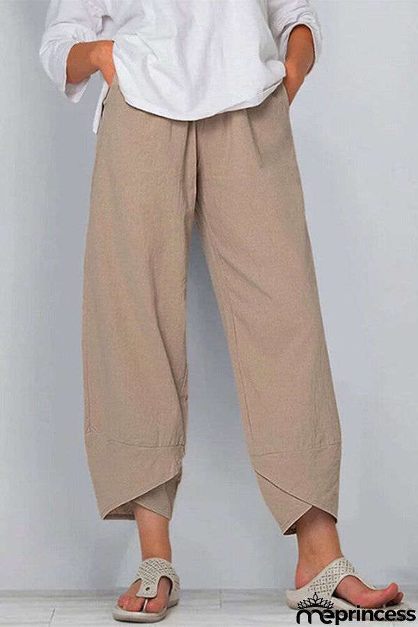 Women's Cotton Linen Simple Loose Casual Ninth Pants