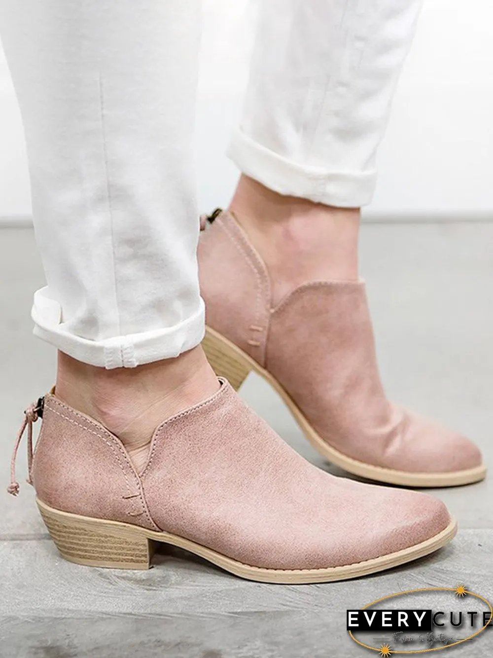 Pu Chunky Heel Zipper Pumps