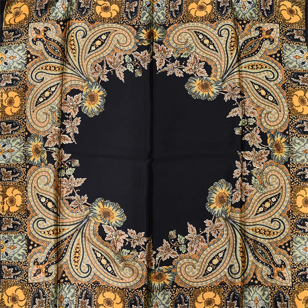 90cm*90cm Black Satin Plain Printed Square Scarf-vocosishoes