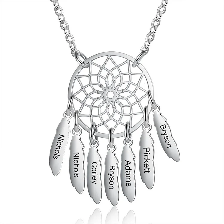 Personalized Dream Catcher Necklace with Engraving 7 Names for Women
