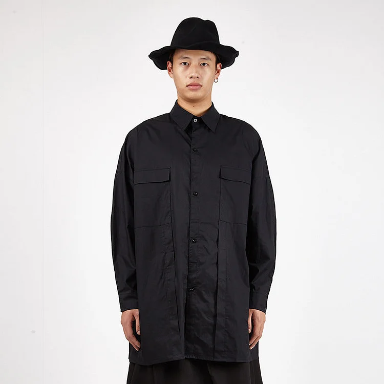 Four Seasons Japanese Dark Style Long Sleeves Dropped Shoulder Loose Midi Shirts-dark style-men's clothing-halloween