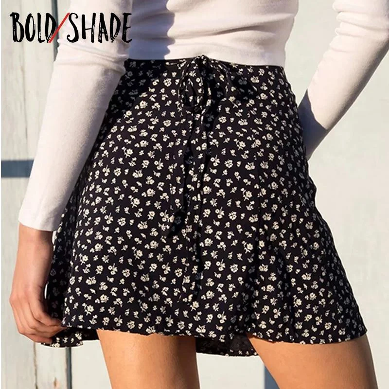Bold Shade Vintage Aesthetic Fashion Mini Skirts Bow Floral Irregular Sexy Skirt Streetwear E-girl Women Outfits Autumn Summer