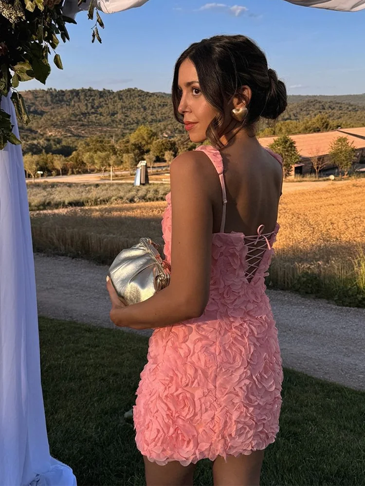 Women Fashion 3D Flower Sexy Slim Hip Package Female Party Mini Dress