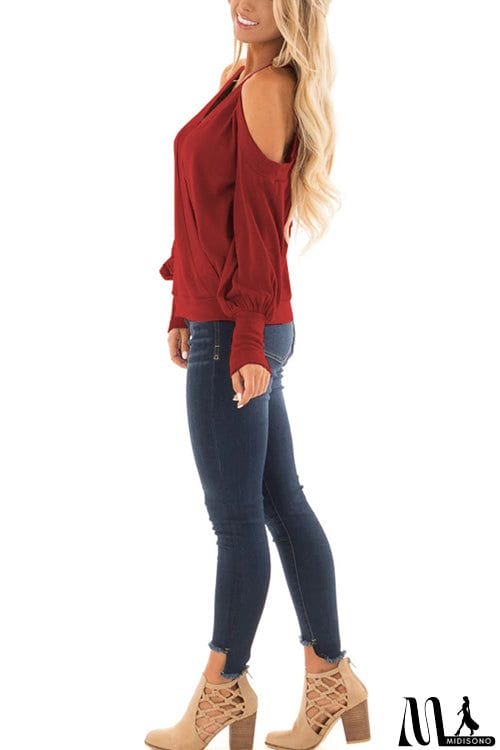 MidiSono - Casual Off-Shoulder Lantern Sleeve Top