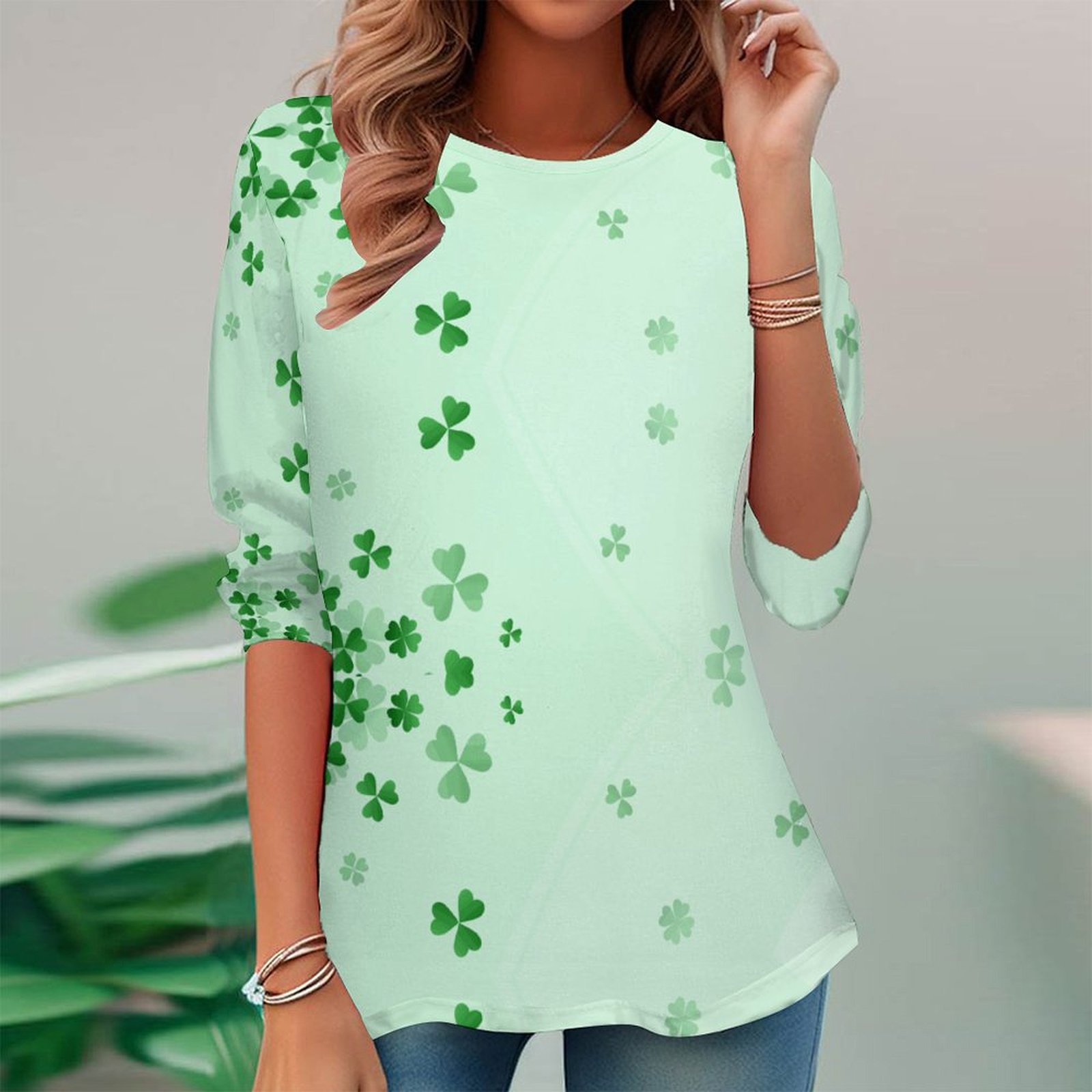 Women Long Sleeve V-neck Graphic Floral Printed Top
