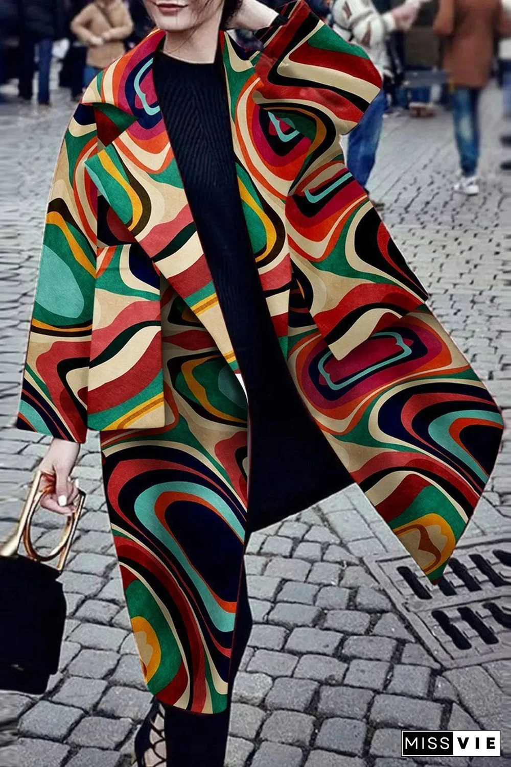 Multicolor Printed Wide Lapel Coat