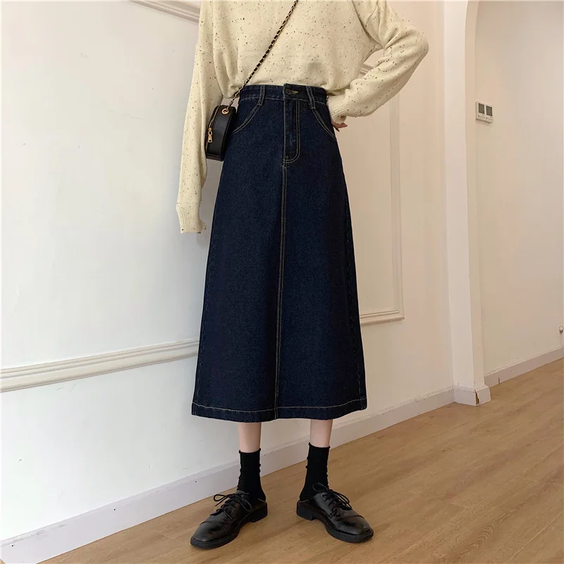Toloer Cowim Skirt Skirt Female Spring Summer 2021 New Medium Long Bag Hip High Waist Slit Show Thin Versatile A-Word Skirt-Outfit Ideas