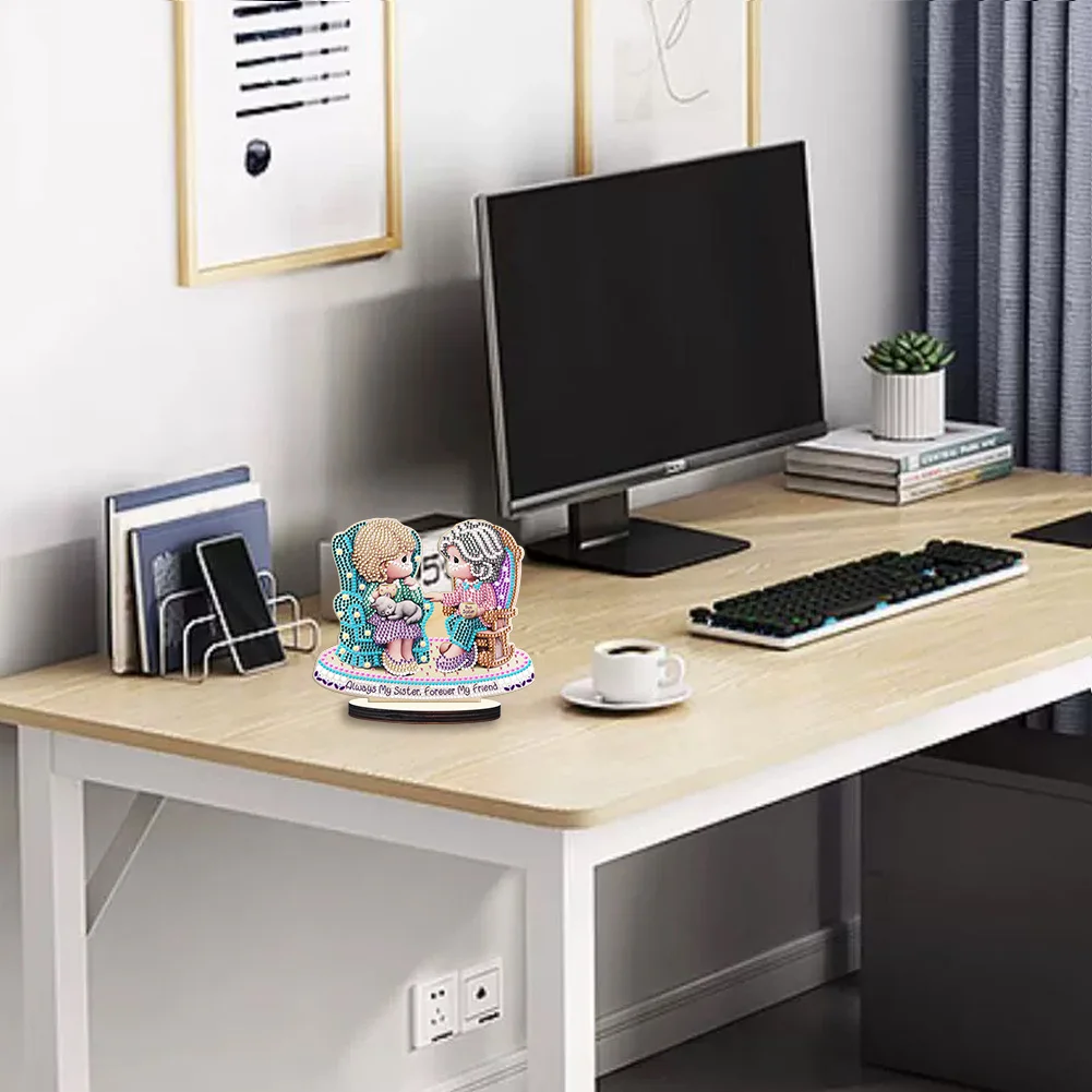 DIY Precious Moments Crystal Diamond Ornament Wooden Point Drilling Ornament Kids Gift(Single Side)