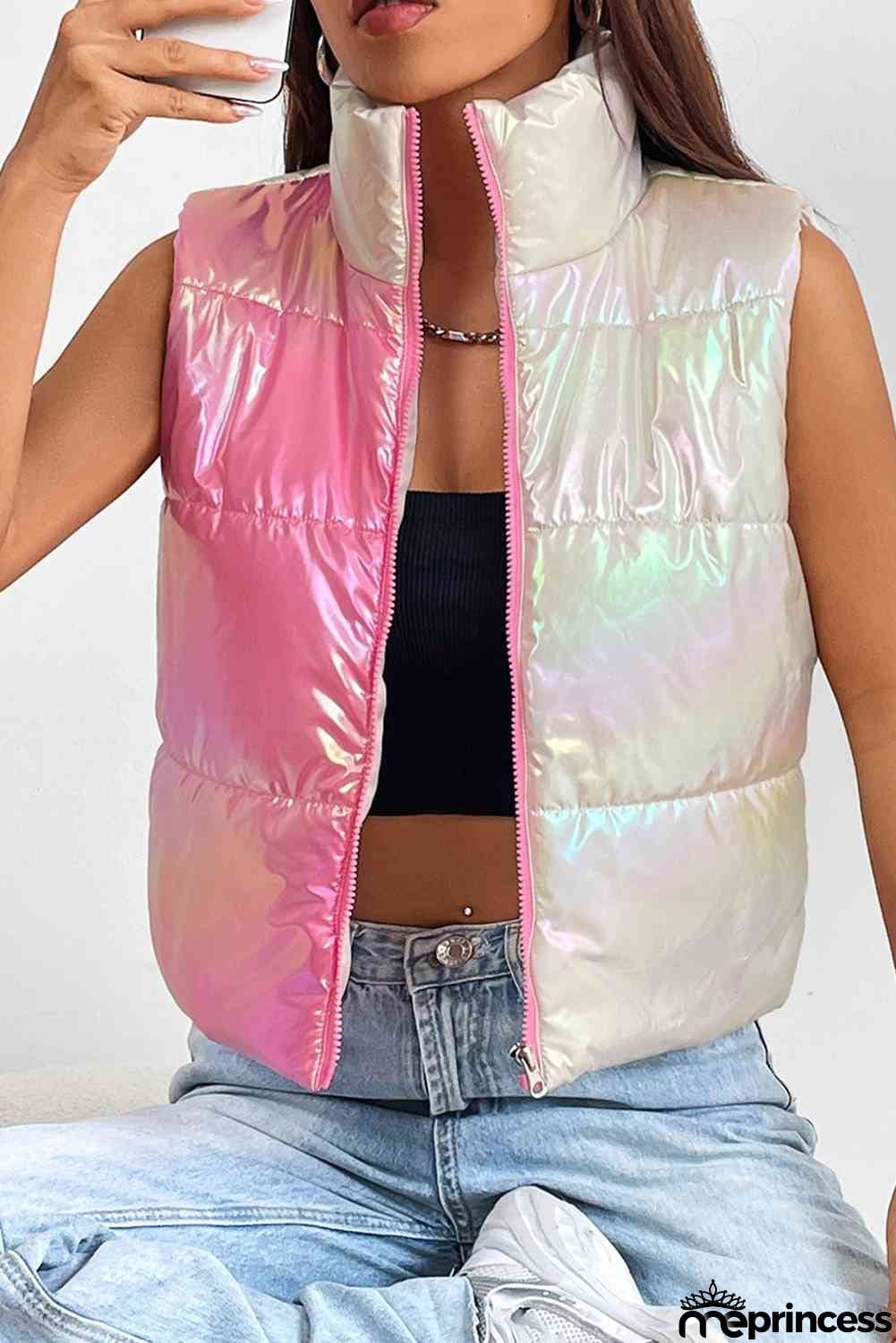 Turtleneck Color Block Sleeveless Vest