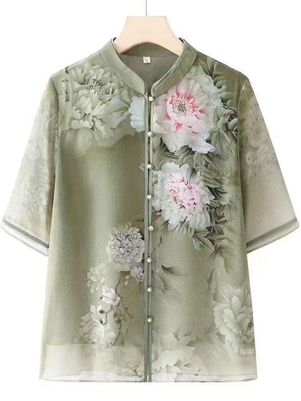 Women Long Sleeve V-neck Graphic Floral Printed Top