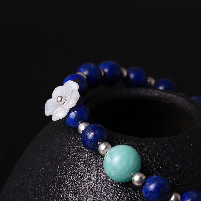 925 Sterling Silver Lazurite Amazonite Flower Positive Bracelet