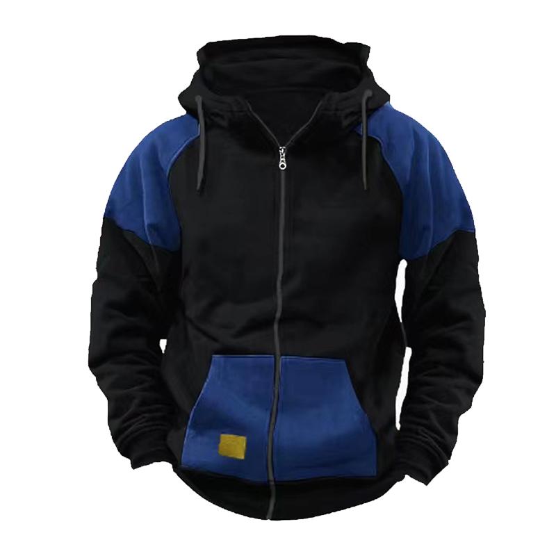 Men's Colorblock Hooded Pockets Zipper Sweatshirt 78660767Z