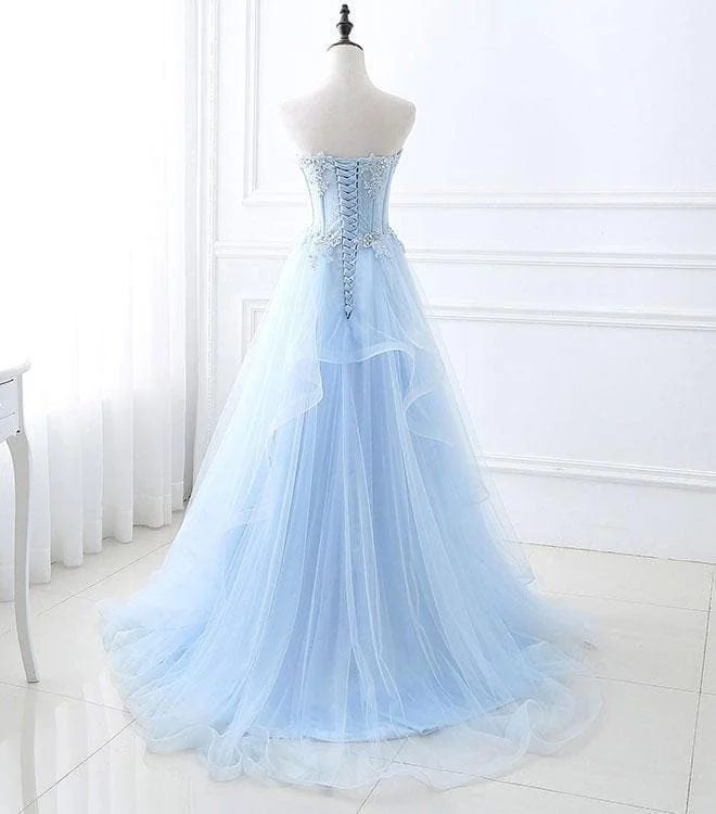Light Blue Tulle Lace Long Prom Dress, Formal Dress SP15837