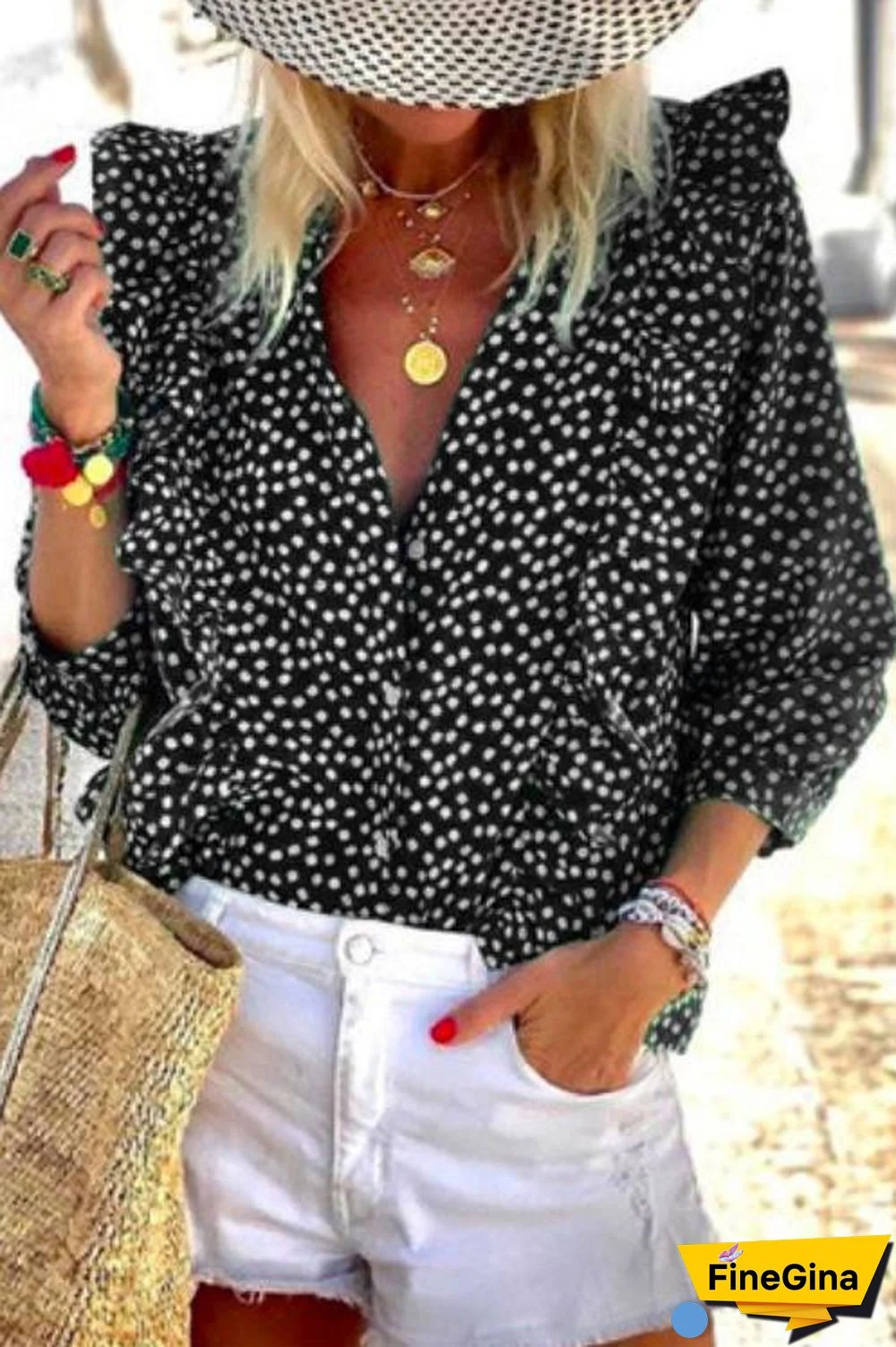 Daisy Button Down Ruffle Blouse Shirt
