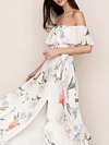 Floral Printed Off-The-Shoulder Split-Front Maxi Dresses