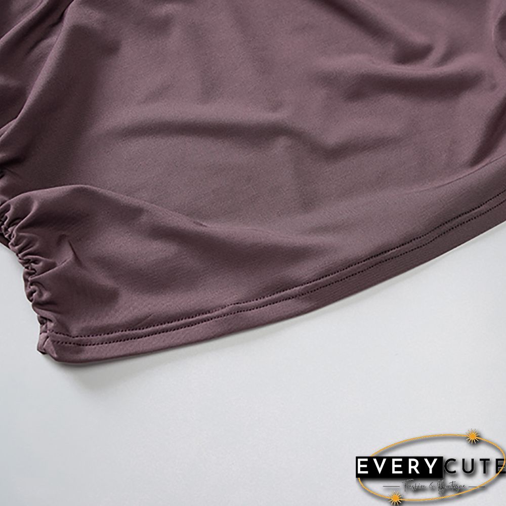 Purple Tube Pleated Long Sleeve Mini Dress