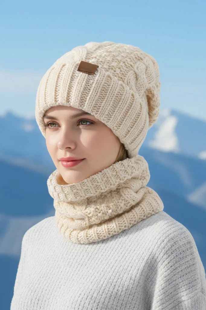 2-Piece Winter Knit Ear Warmer Hat And Scarf Set
