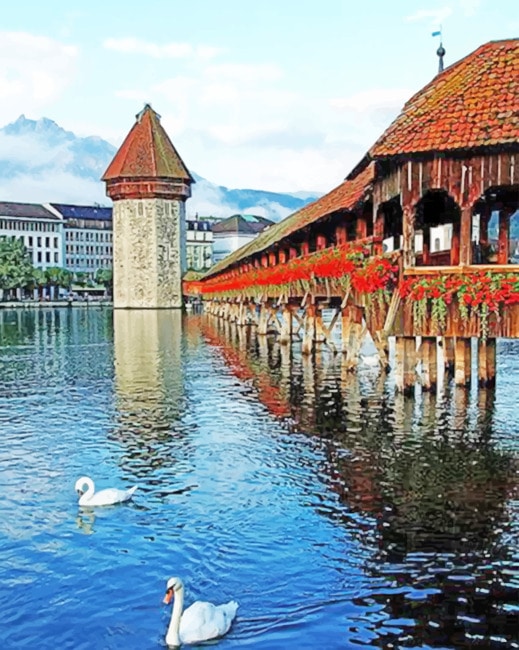 

Swans In Chapel Bridge – Paint By Numbers - 40*50CM, 501 Original