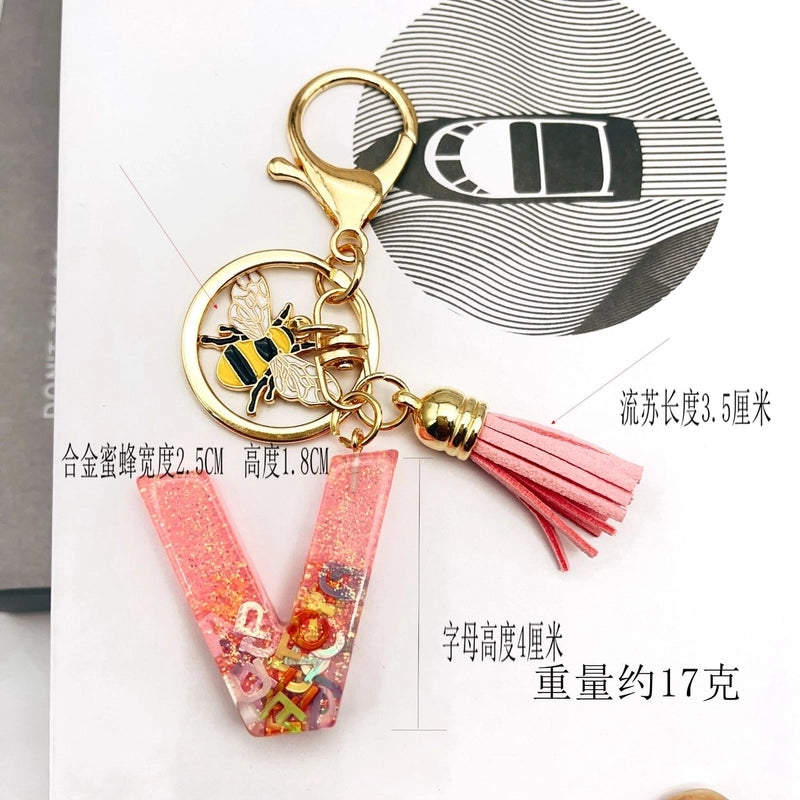 Retro Classic Style Letter Bee Resin Women’s Bag Pendant Keychain