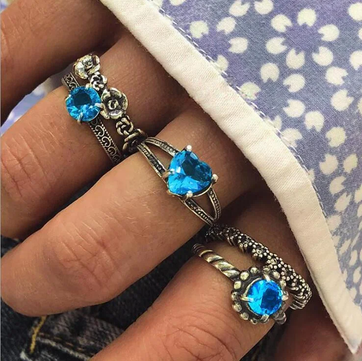 Women plus size clothing Wholesale Cheap Jewelry Simple Vintage Classic Bohemia Alloy 5 Pieces Rings-Nordswear