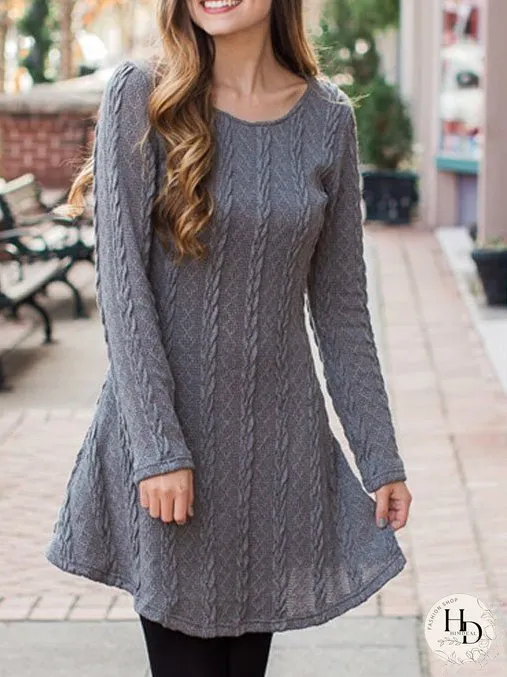 Dresses Round Neck Long Sleeve Sweater Mini Dress for Women