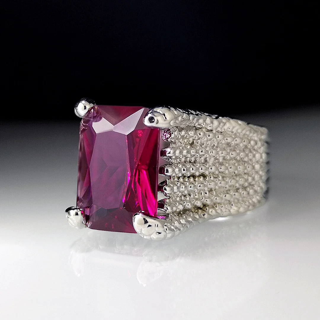 Vintage Female Crystal Square Big Ring Classic Silver Color Engagement Ring Charm Red Zircon Stone Wedding Rings For Women