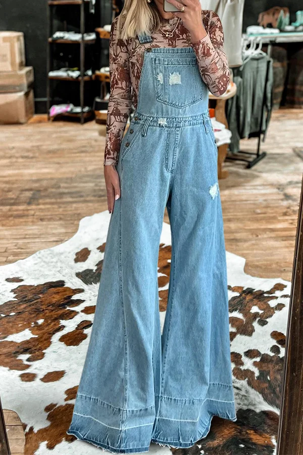 Vintage Washed Wide Leg Pocket Overalls