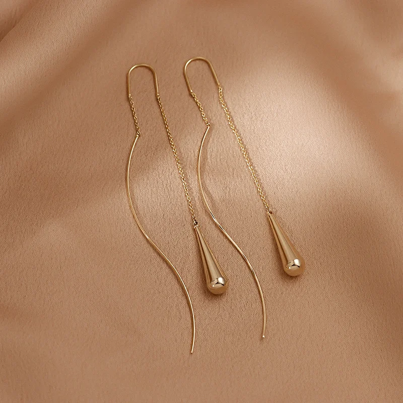 Golden Waterdrop Tassel Earrings
